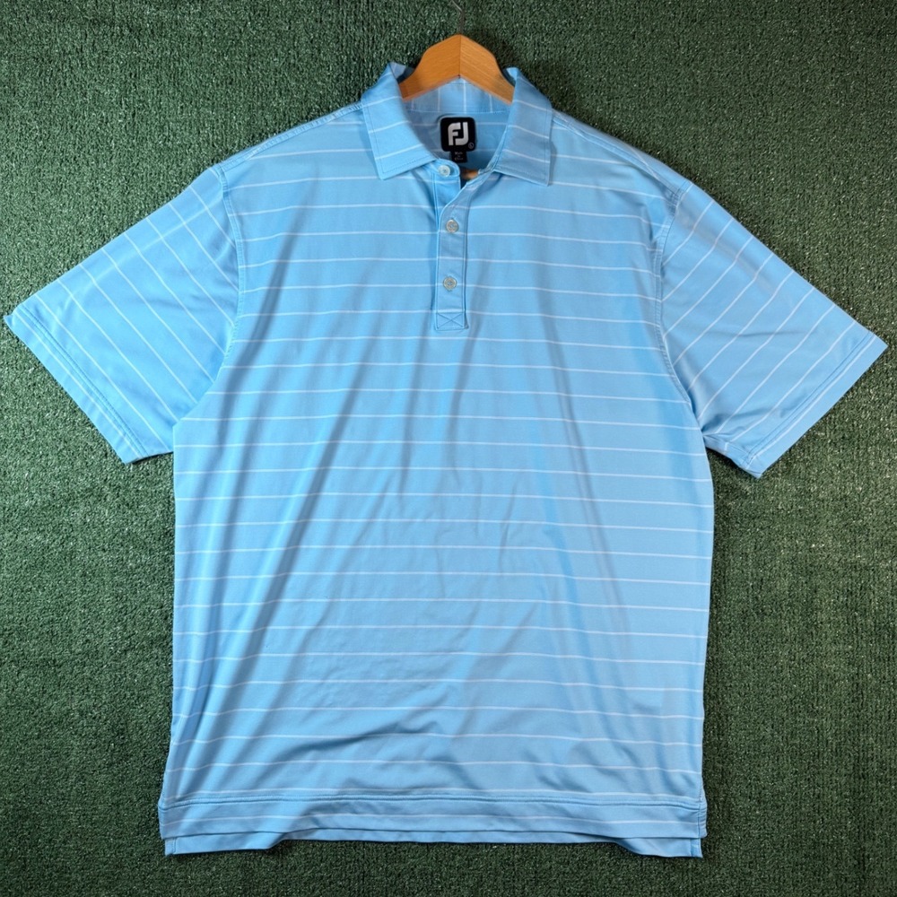 FootJoy Polo Shirt Mens Large Blue Good Striped Short Sleeve Golf Top
